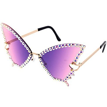 Pack of 12 Assorted Color Fashion Rhinestone Butterfly Sunglasses