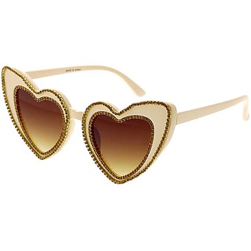 Pack of 12 Assorted Double Rhinestone Hearts Sunglasses