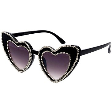 Pack of 12 Assorted Double Rhinestone Hearts Sunglasses