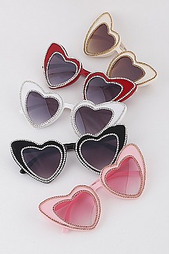 Pack of 12 Assorted Double Rhinestone Hearts Sunglasses