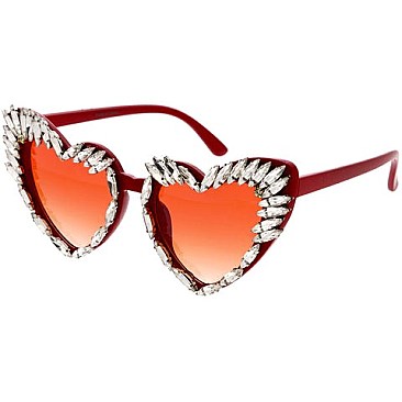 Pack of 12 Assorted Color Fashion Rhinestone Heart Sunglasses