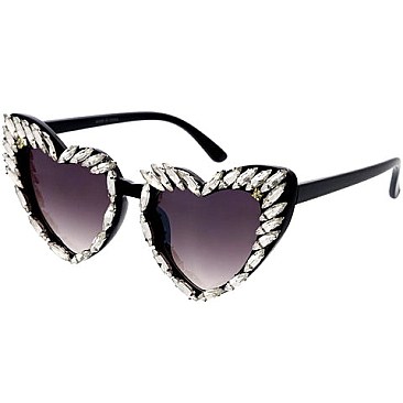 Pack of 12 Assorted Color Fashion Rhinestone Heart Sunglasses