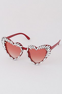 Pack of 12 Assorted Color Fashion Rhinestone Heart Sunglasses