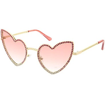 Pack of 12 Fashion Rhinestone Heart Sunglasses