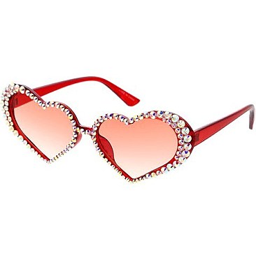 Pack of 12 Assorted Color Fashion Rhinestone Heart Sunglasses