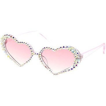 Pack of 12 Assorted Color Fashion Rhinestone Heart Sunglasses