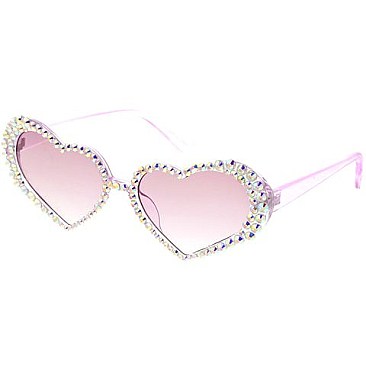 Pack of 12 Assorted Color Fashion Rhinestone Heart Sunglasses