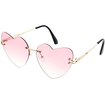 Pack of 12 Fashionable Cute Rimless Heart Sunglasses