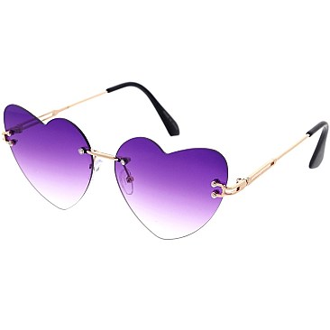Pack of 12 Fashionable Cute Rimless Heart Sunglasses