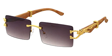 Pack of 12 Rimless Cutout Leopard Wood Leg Sunglasses