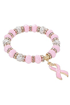 PACK OF 12 Pink Ribbon BEADED BRACELETS