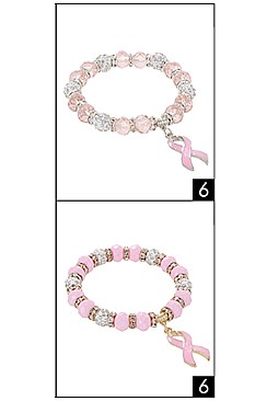 PACK OF 12 Pink Ribbon BEADED BRACELETS