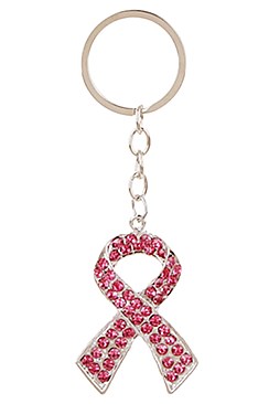 PACK OF 12 Pink Ribbon KEY CHAINS