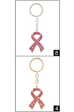 PACK OF 12 Pink Ribbon KEY CHAINS