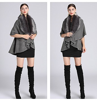 Pearl & Studded Soft Faux Fur Poncho Dressy Scarf