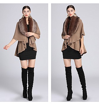 Pearl & Studded Soft Faux Fur Poncho Dressy Scarf