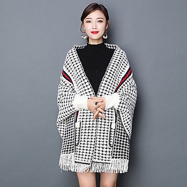 Checkers Striped Shawl Poncho with arm holes