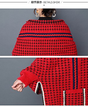 Checkers Striped Shawl Poncho with arm holes