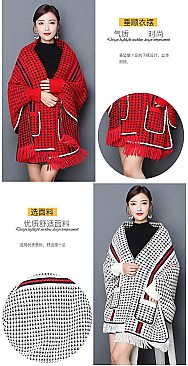 Checkers Striped Shawl Poncho with arm holes