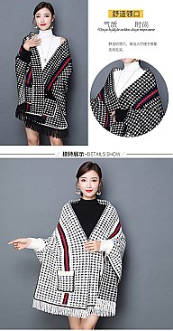 Checkers Striped Shawl Poncho with arm holes