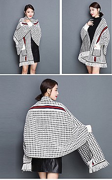 Checkers Striped Shawl Poncho with arm holes