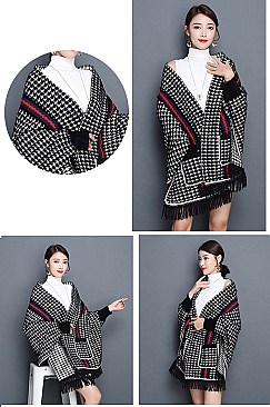 Checkers Striped Shawl Poncho with arm holes