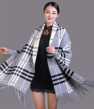Plaid Pattern Blanket Scarf with Folding Colour