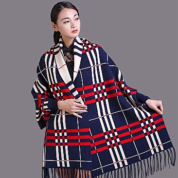 Plaid Pattern Blanket Scarf with Folding Colour