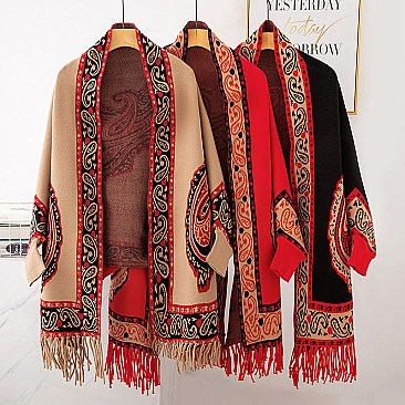 Aztec Paisley Unique Patern Shawl Poncho with arm holes