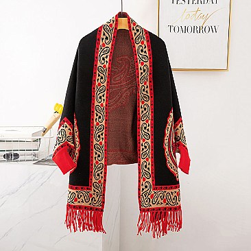 Aztec Paisley Unique Patern Shawl Poncho with arm holes