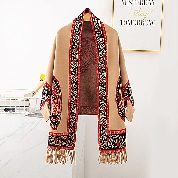 Aztec Paisley Unique Patern Shawl Poncho with arm holes