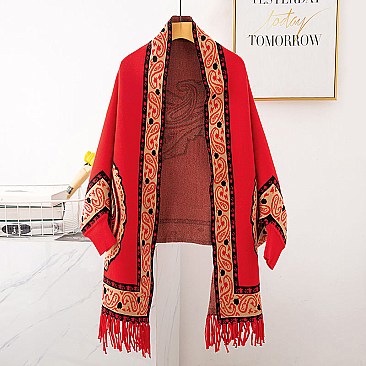 Aztec Paisley Unique Patern Shawl Poncho with arm holes