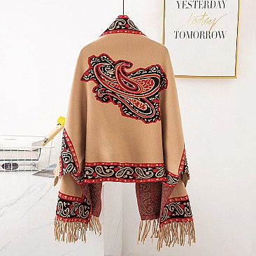 Aztec Paisley Unique Patern Shawl Poncho with arm holes