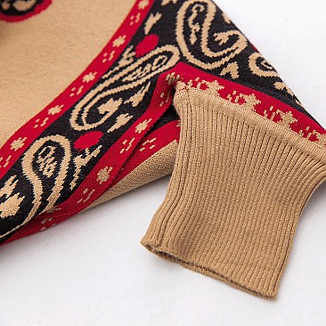 Aztec Paisley Unique Patern Shawl Poncho with arm holes