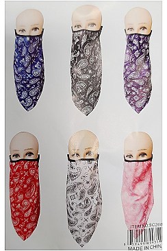 Pack of 12 Assorted Color Paisley Print Long Face Mask