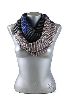 Pack of (12 Pieces) Assorted Color Stylish Multi Tone Striped Infinity Scarves FM-SCF2071
