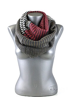 Pack of (12 Pieces) Assorted Color Stylish Multi Tone Striped Infinity Scarves FM-SCF2071