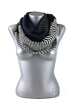 Pack of (12 Pieces) Assorted Color Stylish Multi Tone Striped Infinity Scarves FM-SCF2071