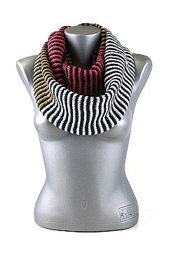 Pack of (12 Pieces) Assorted Color Stylish Multi Tone Striped Infinity Scarves FM-SCF2071
