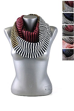 Pack of (12 Pieces) Assorted Color Stylish Multi Tone Striped Infinity Scarves FM-SCF2071