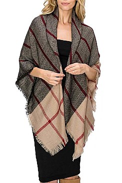 PACK OF 12 PCS ASSORTED COLOR PLAID PATTERN BLANKET SCARVES