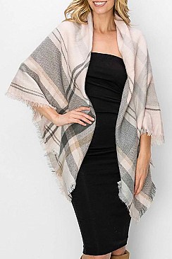 PACK OF 12 PCS ASSORTED COLOR PLAID PATTERN BLANKET SCARVES