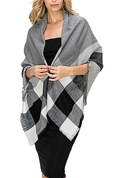 PACK OF 12 PCS ASSORTED COLOR PLAID PATTERN BLANKET SCARVES