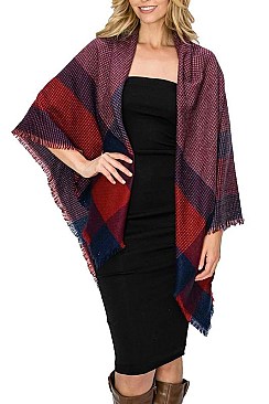 PACK OF 12 PCS ASSORTED COLOR PLAID PATTERN BLANKET SCARVES