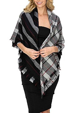 PACK OF 12 PCS ASSORTED COLOR PLAID PATTERN BLANKET SCARVES