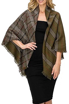 PACK OF 12 PCS ASSORTED COLOR PLAID PATTERN BLANKET SCARVES