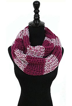 Two Tone Knitted Infinity Warm Winter Scarves bugundy
