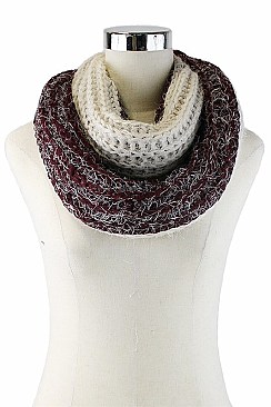 Pack of (12 Pieces) Assorted Color Stylish Multi Tone Mohair Knitted Infinity Scarves FM-SCF734