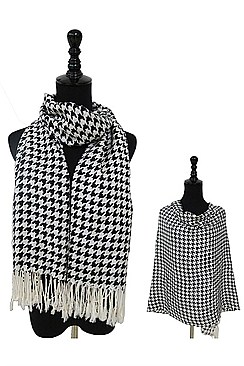 Houndstooth Print Fringe Scarves FM-SCF754