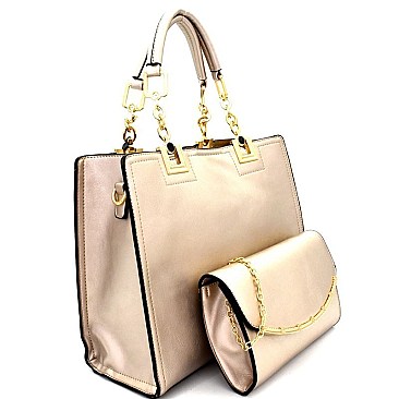 [S]SD520-LP Chain Accent 2 in 1 Tote Clutch SET